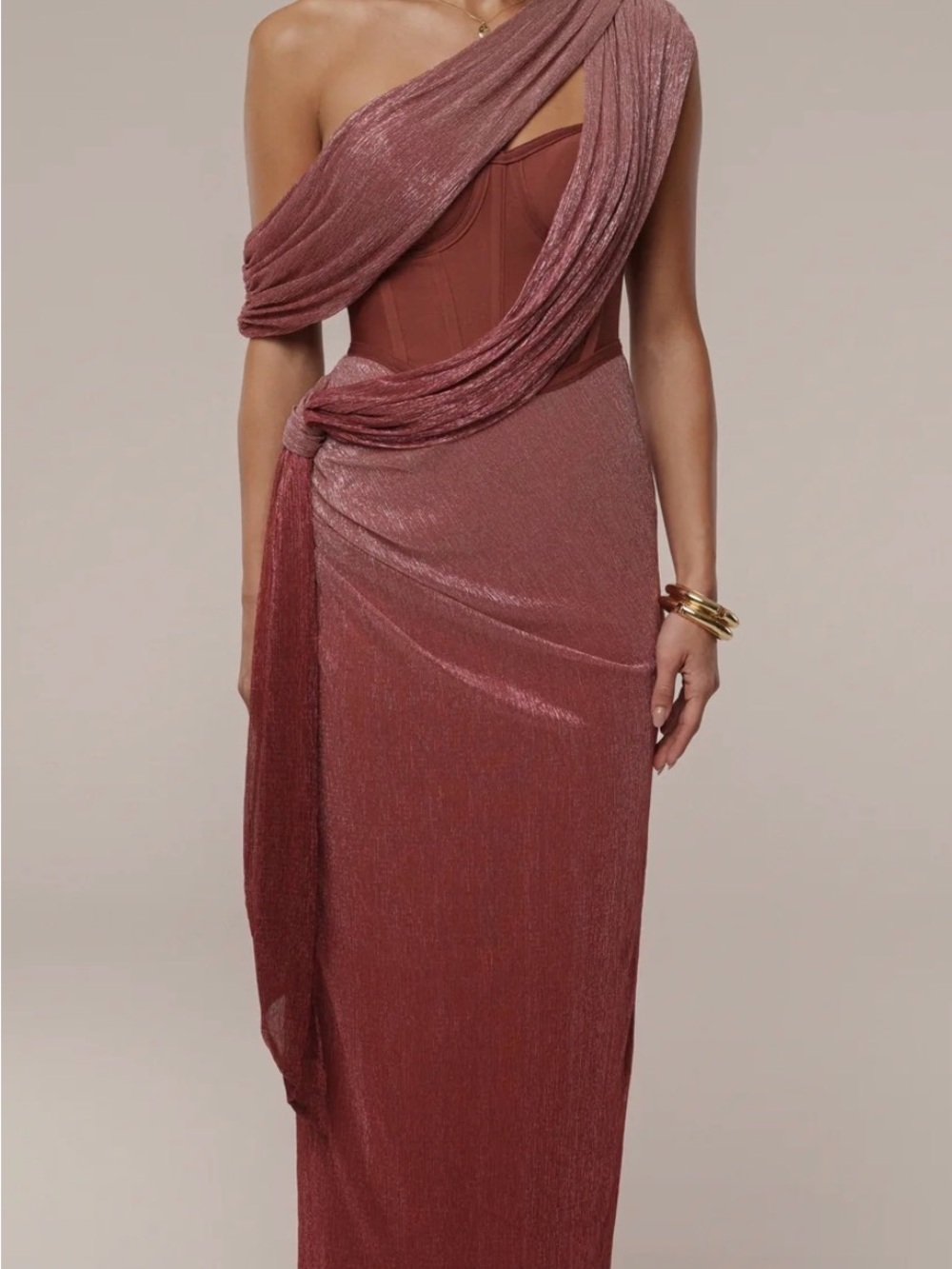 JLux Label Red Celestina Draped Gown Maxi Dress